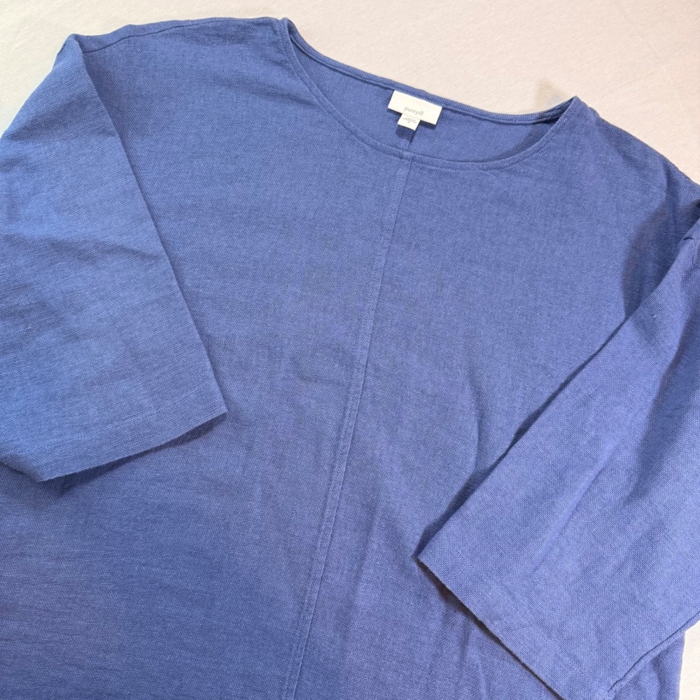 Pure Jill Top Women M Blue Hemp Cotton Blend 3/4 Sleeve Laganlook Oversized Boxy